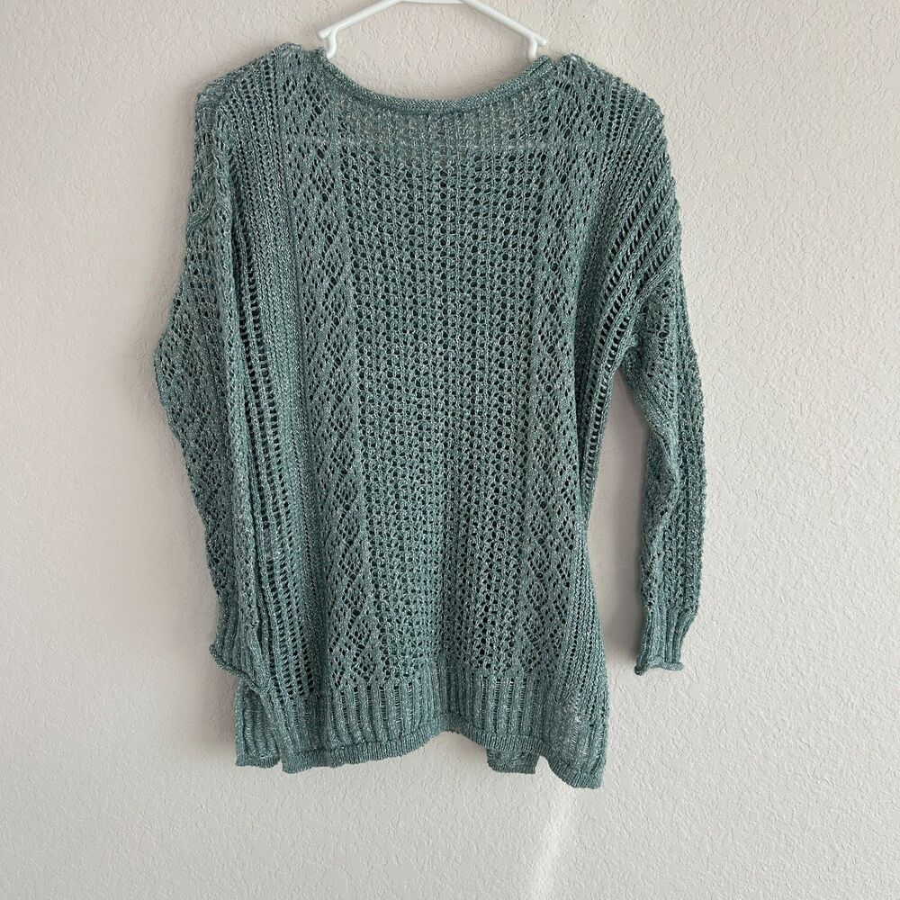 Chicos Open-Stitch Pullover Sweater Teal Sz 1 (M) - Picture 2 of 5